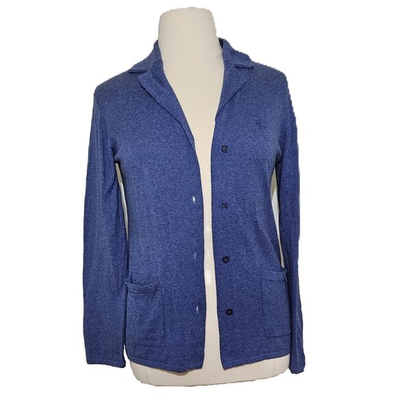 Ralph Lauren Black Label Ladies Cotton Cashmere Blazer-style Cardigan Indigo M - Picture 1 of 15